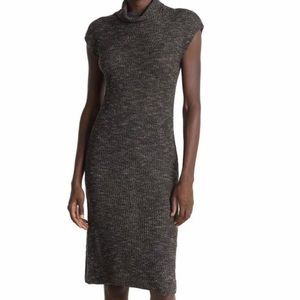 Max Studio cap sleeves cowl neck ribbed brown midi sweater dress, size XS spring